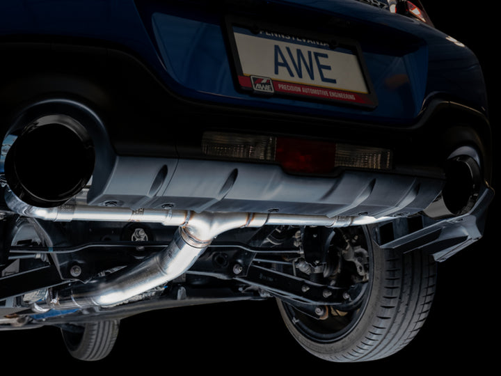 AWE Subaru BRZ / Toyota GR86 / Toyota 86 Track Edition Cat-Back Exhaust- Diamond Black Tips - Bull Strap