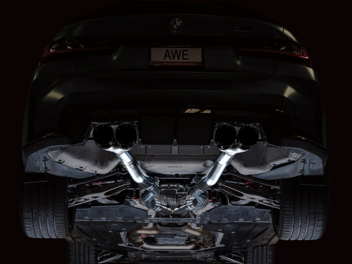 AWE Track Edition Catback Exhaust for BMW G8X M3/M4 - Diamond Black Tips - Bull Strap