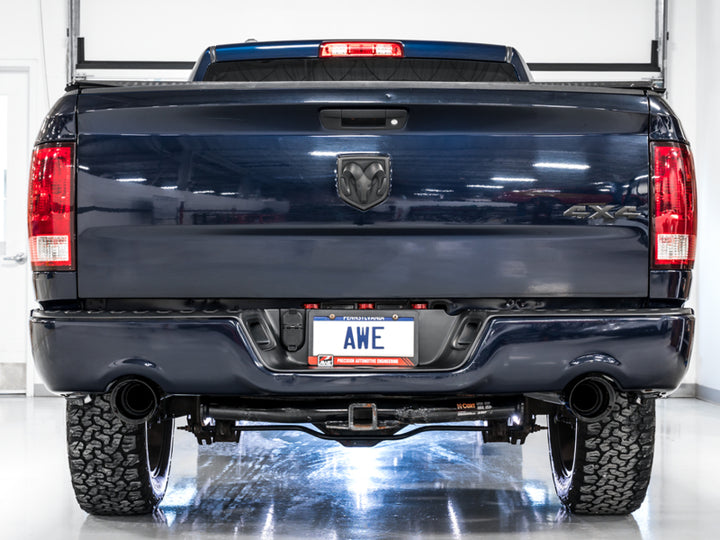 AWE Tuning 09-18 RAM 1500 5.7L (w/Cutouts) 0FG Dual Rear Exit Cat-Back Exhaust - Diamond Black Tips - Bull Strap