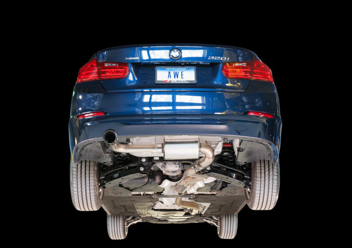 AWE Tuning 13-18 BMW 320i (F30) Touring Edition Exhaust w/ Performance Mid Pipe - Diamond Blk Tips - Bull Strap