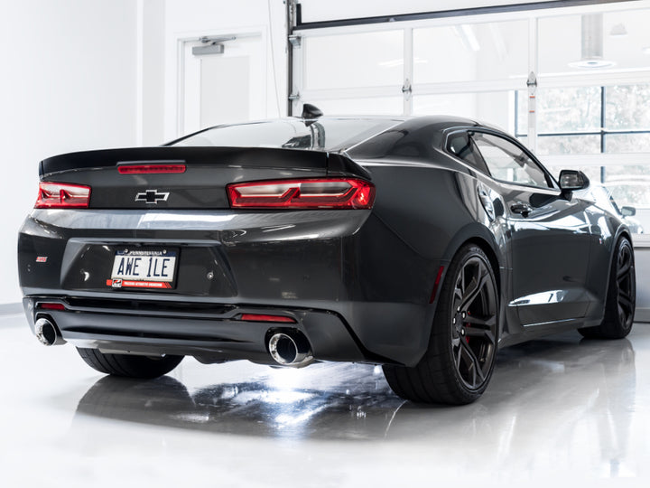 AWE Tuning 16-18 Chevrolet Camaro SS Axle-back Exhaust - Touring Edition (Chrome Silver Tips) - Bull Strap