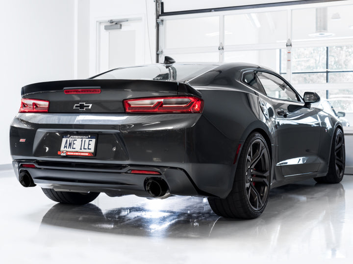 AWE Tuning 16-19 Chevrolet Camaro SS Axle-back Exhaust - Touring Edition (Diamond Black Tips) - Bull Strap