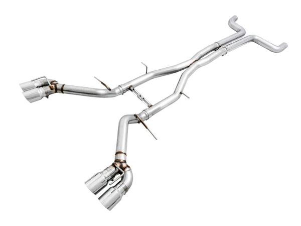 AWE Tuning 16-19 Chevy Camaro SS Non-Res Cat-Back Exhaust - Track Edition (Quad Chrome Silver Tips) - Bull Strap