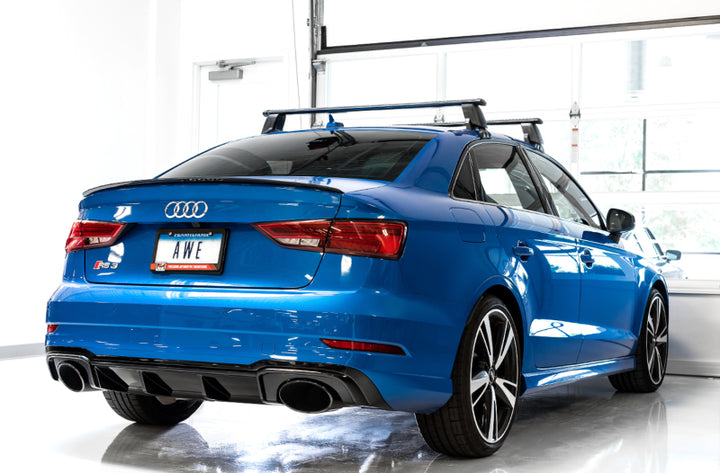 AWE Tuning 17-19 Audi RS3 8V Track Edition Exhaust - Diamond Black Tips RS-Style Tips - Bull Strap