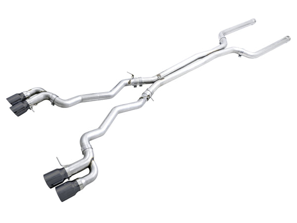AWE Tuning 18-19 BMW M5 (F90) 4.4T AWD Cat-back Exhaust - Track Edition (Diamond Black Tips) - Bull Strap