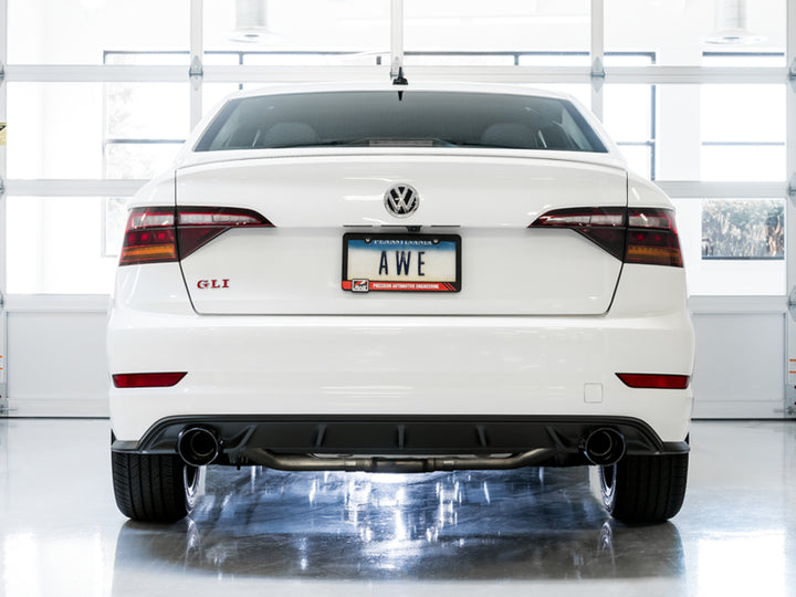 AWE Tuning 18-21 Volkswagen Jetta GLI Mk7 Track Edition Exhaust - Diamond Black Tips (Fits OEM DP) - Bull Strap