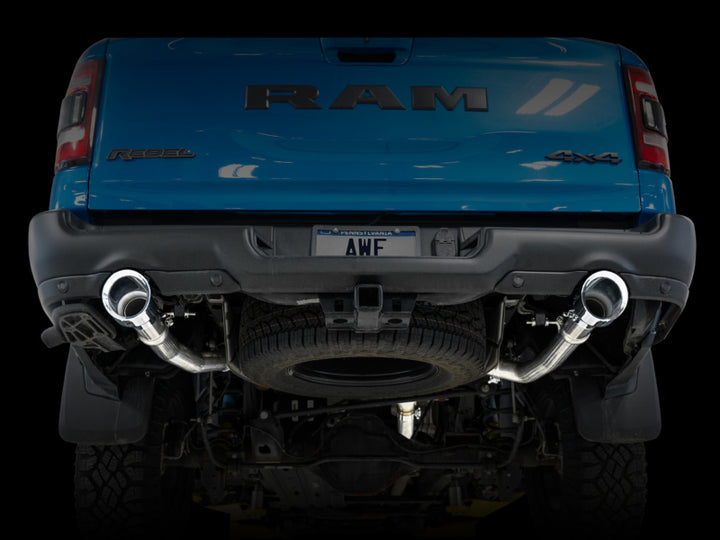 AWE Tuning 19-21 RAM 1500 5.7L (w/Cutouts) 0FG Dual Rear Exit Cat-Back Exhaust - Chrome Silver Tips - Bull Strap