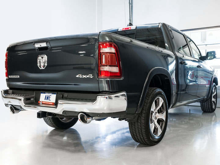 AWE Tuning 19-21 RAM 1500 5.7L (w/Cutouts) 0FG Dual Rear Exit Cat-Back Exhaust - Chrome Silver Tips - Bull Strap