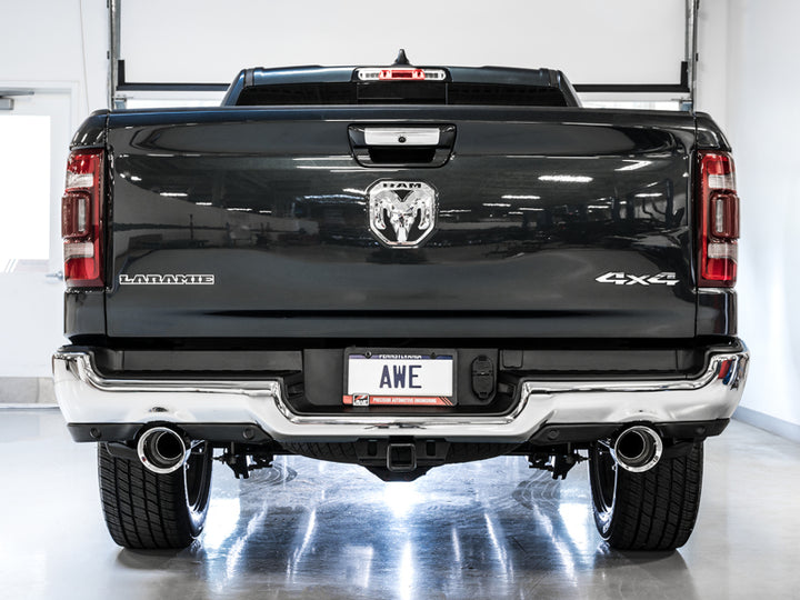 AWE Tuning 19-21 RAM 1500 5.7L (w/Cutouts) 0FG Dual Rear Exit Cat-Back Exhaust - Chrome Silver Tips - Bull Strap