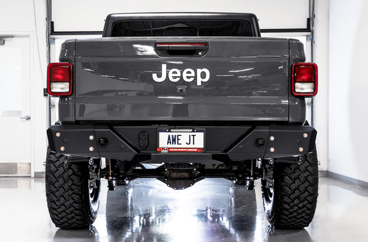 AWE Tuning 20-21 Jeep Gladiator JT 3.6L Tread Edition Cat-Back Dual Exhaust - Diamond Black Tip - Bull Strap