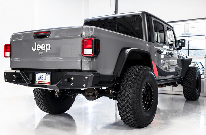 AWE Tuning 20-21 Jeep Gladiator JT 3.6L Tread Edition Cat-Back Dual Exhaust - Diamond Black Tip - Bull Strap