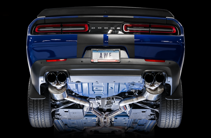 AWE Tuning 2015+ Dodge Challenger 6.4L/6.2L Non-Resonated Touring Edition Exhaust - Quad Black Tips - Bull Strap