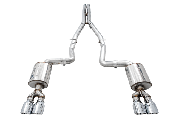 AWE Tuning 2015+ Dodge Challenger 6.4L/6.2L Non-Resonated Touring Edition Exhaust - Quad Silver Tips - Bull Strap