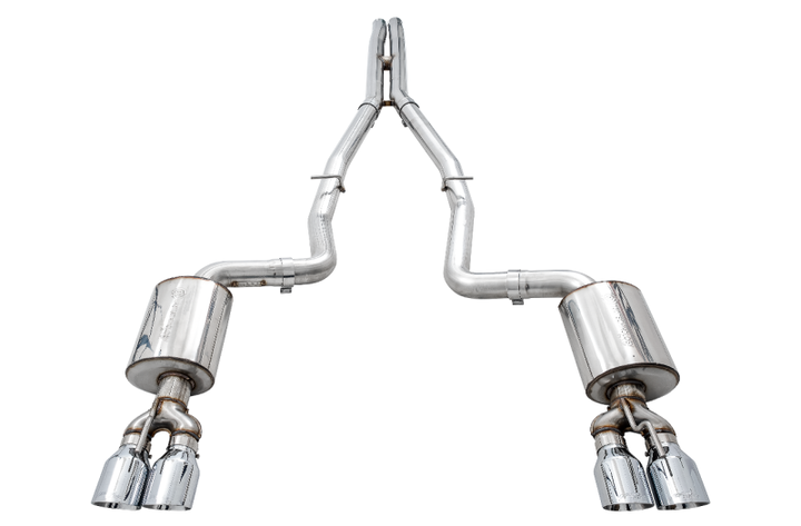 AWE Tuning 2015+ Dodge Challenger 6.4L/6.2L Non-Resonated Touring Edition Exhaust - Quad Silver Tips - Bull Strap