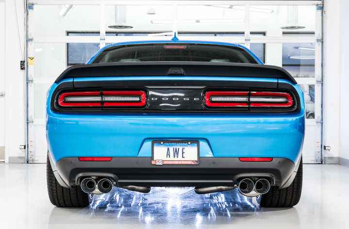 AWE Tuning 2015+ Dodge Challenger 6.4L/6.2L Non-Resonated Touring Edition Exhaust - Quad Silver Tips - Bull Strap
