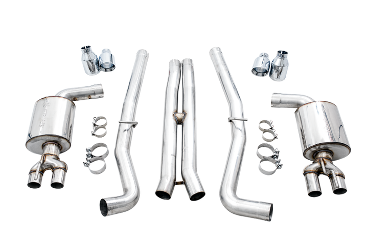 AWE Tuning 2015+ Dodge Challenger 6.4L/6.2L Non-Resonated Touring Edition Exhaust - Quad Silver Tips - Bull Strap