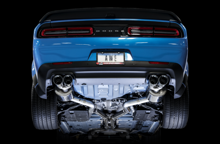 AWE Tuning 2015+ Dodge Challenger 6.4L/6.2L Non-Resonated Touring Edition Exhaust - Quad Silver Tips - Bull Strap