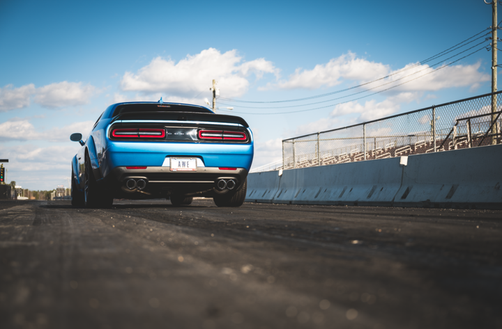 AWE Tuning 2015+ Dodge Challenger 6.4L/6.2L SC Track Edition Exhaust - Quad Chrome Silver Tips - Bull Strap