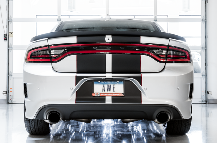 AWE Tuning 2015+ Dodge Charger 6.4L/6.2L Non-Resonated Touring Edition Exhaust - Diamond Blk Tips - Bull Strap