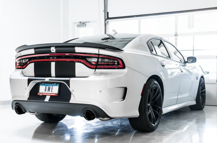 AWE Tuning 2015+ Dodge Charger 6.4L/6.2L Non-Resonated Touring Edition Exhaust - Diamond Blk Tips - Bull Strap