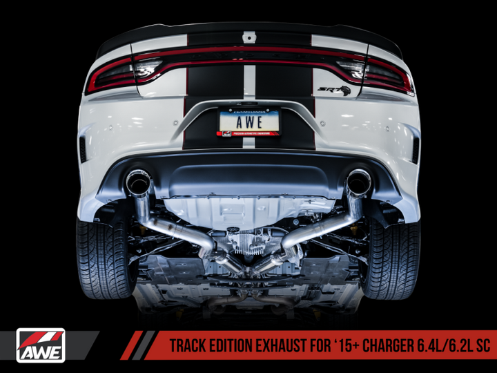 AWE Tuning 2015+ Dodge Charger 6.4L/6.2L Supercharged Track Edition Exhaust - Chrome Silver Tips - Bull Strap