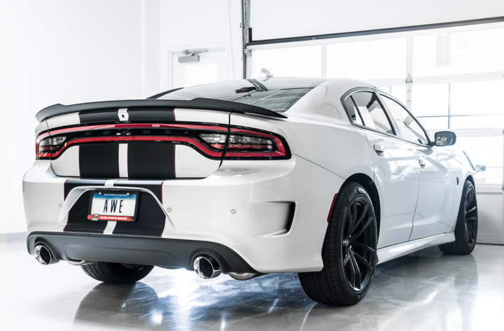 AWE Tuning 2015+ Dodge Charger 6.4L/6.2L Supercharged Track Edition Exhaust - Chrome Silver Tips - Bull Strap