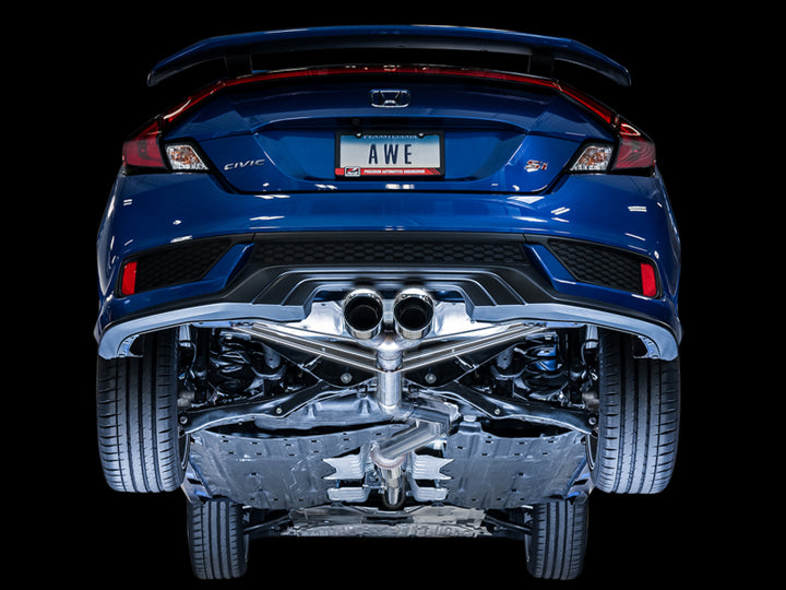 AWE Tuning 2016+ Honda Civic Si Track Edition Exhaust w/Front Pipe & Dual Chrome Silver Tips - Bull Strap