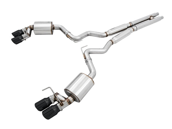 AWE Tuning 2018+ Ford Mustang GT (S550) Cat-back Exhaust - Touring Edition (Quad Diamond Black Tips) - Bull Strap