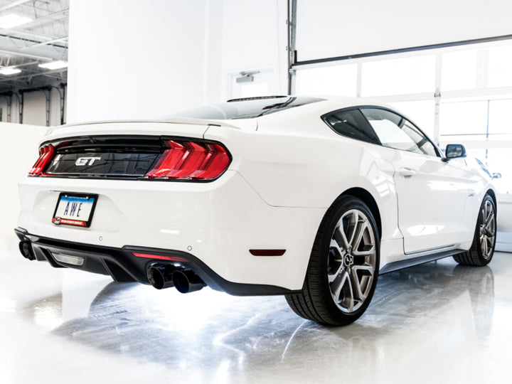 AWE Tuning 2018+ Ford Mustang GT (S550) Cat-back Exhaust - Touring Edition (Quad Diamond Black Tips) - Bull Strap