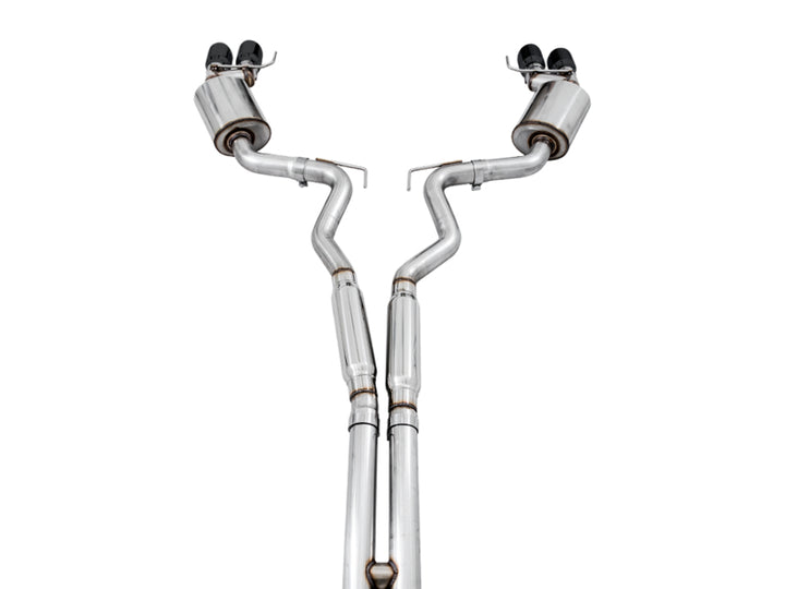 AWE Tuning 2018+ Ford Mustang GT (S550) Cat-back Exhaust - Touring Edition (Quad Diamond Black Tips) - Bull Strap