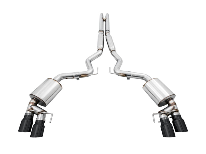 AWE Tuning 2018+ Ford Mustang GT (S550) Cat-back Exhaust - Touring Edition (Quad Diamond Black Tips) - Bull Strap