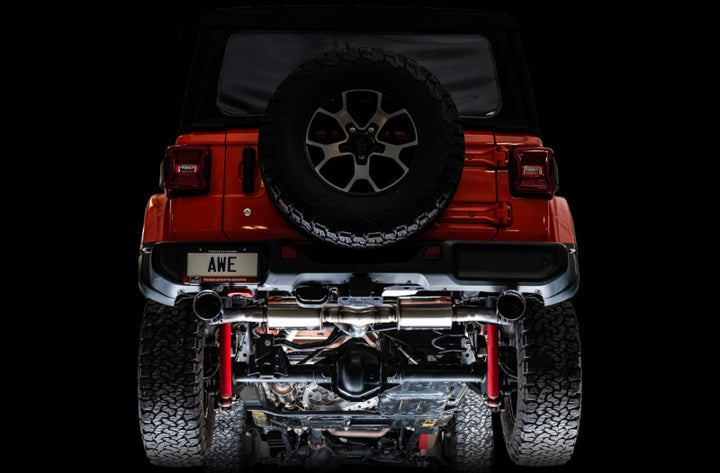 AWE Tuning 2018+ Jeep Wrangler JL/JLU Tread Edition Axle-Back Dual Exhaust - Diamond Black Tips - Bull Strap