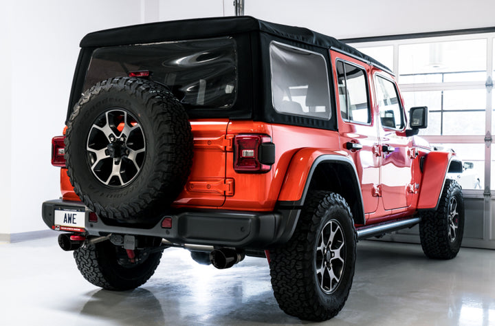 AWE Tuning 2018+ Jeep Wrangler JL/JLU Tread Edition Axle-Back Dual Exhaust - Diamond Black Tips - Bull Strap