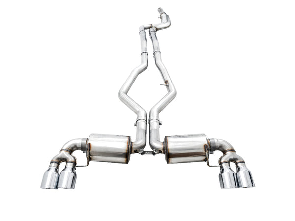 AWE Tuning 2019+ BMW M340i (G20) Non-Resonated Touring Edition Exhaust - Quad Chrome Silver Tips - Bull Strap