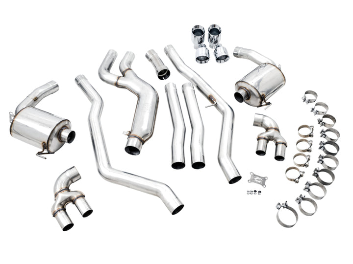 AWE Tuning 2019+ BMW M340i (G20) Non-Resonated Touring Edition Exhaust - Quad Chrome Silver Tips - Bull Strap
