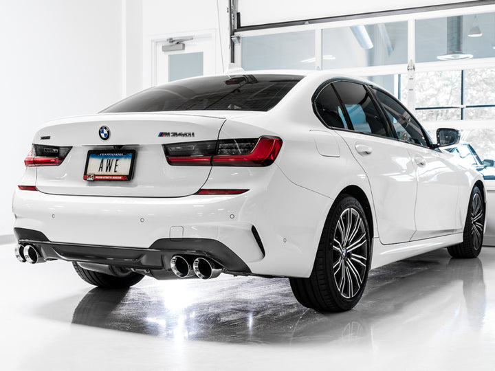 AWE Tuning 2019+ BMW M340i (G20) Track Edition Exhaust - Quad Chrome Silver Tips - Bull Strap