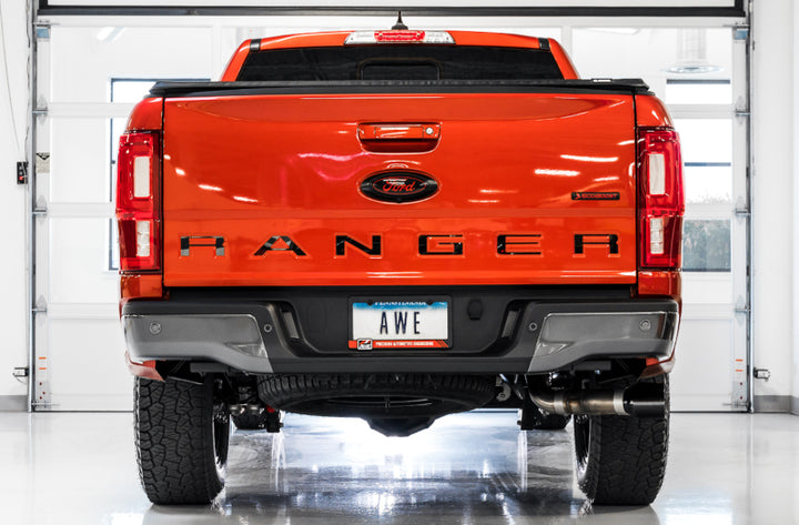 AWE Tuning 2019+ Ford Ranger 0FG Performance Exhaust System w/Diamond Black Tips & Rock Guard - Bull Strap