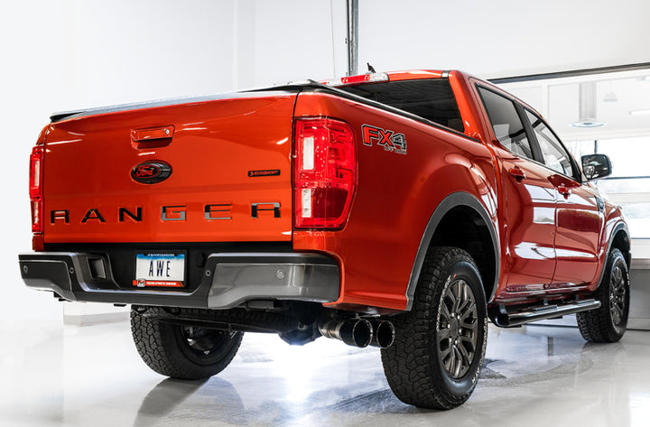 AWE Tuning 2019+ Ford Ranger 0FG Performance Exhaust System w/Diamond Black Tips & Rock Guard - Bull Strap