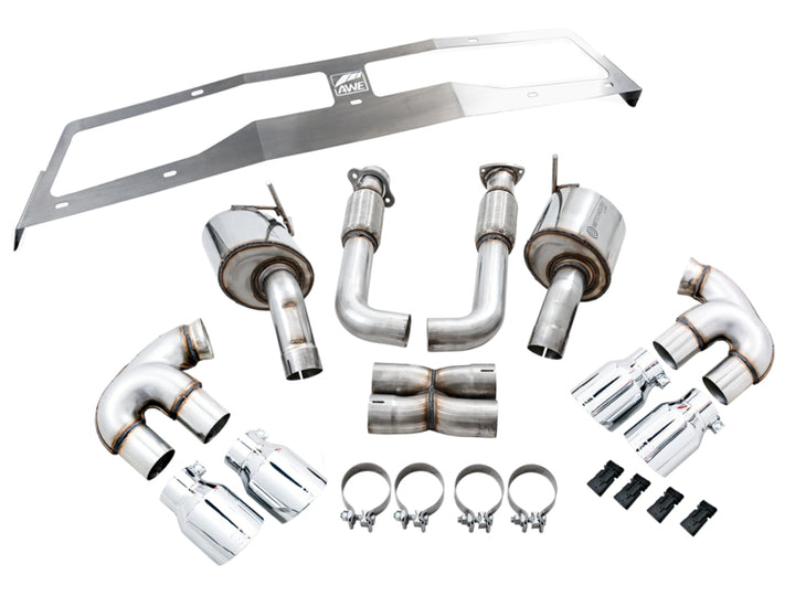 AWE Tuning 2020 Chevrolet Corvette (C8) Touring Edition Exhaust - Quad Chrome Silver Tips - Bull Strap