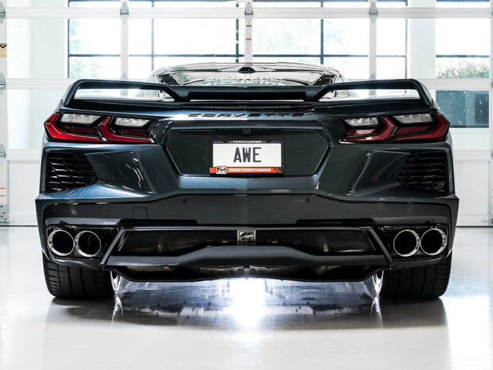 AWE Tuning 2020 Chevrolet Corvette (C8) Track Edition Exhaust - Quad Chrome Silver Tips - Bull Strap