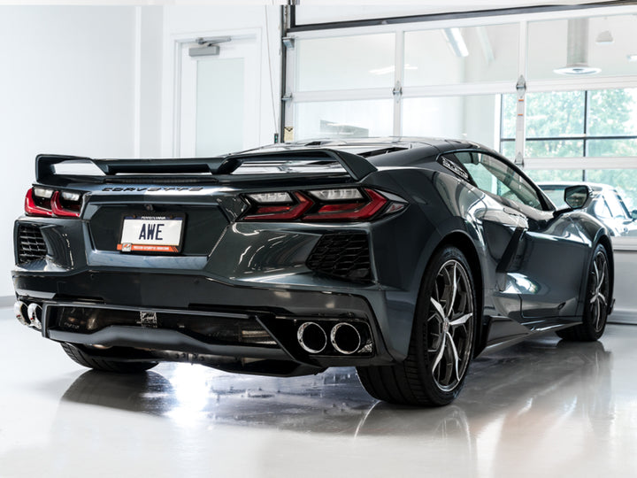 AWE Tuning 2020 Chevrolet Corvette (C8) Track Edition Exhaust - Quad Chrome Silver Tips - Bull Strap