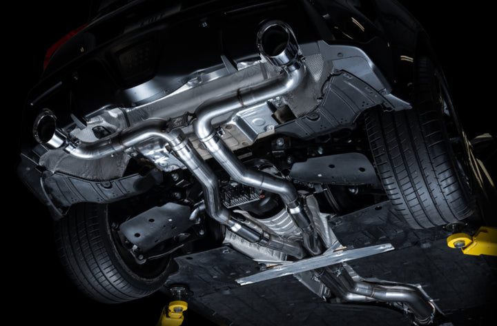 AWE Tuning 2020 Toyota Supra A90 Track Edition Exhaust - 5in Chrome Silver Tips - Bull Strap
