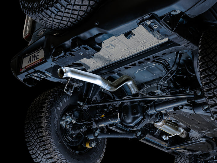 AWE Tuning 2021+ Ford Bronco 0FG Exhaust (No Tips) w/ Bash Guard - Bull Strap