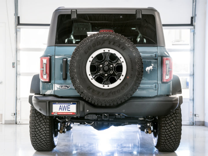 AWE Tuning 2021+ Ford Bronco 0FG Exhaust (No Tips) w/ Bash Guard - Bull Strap
