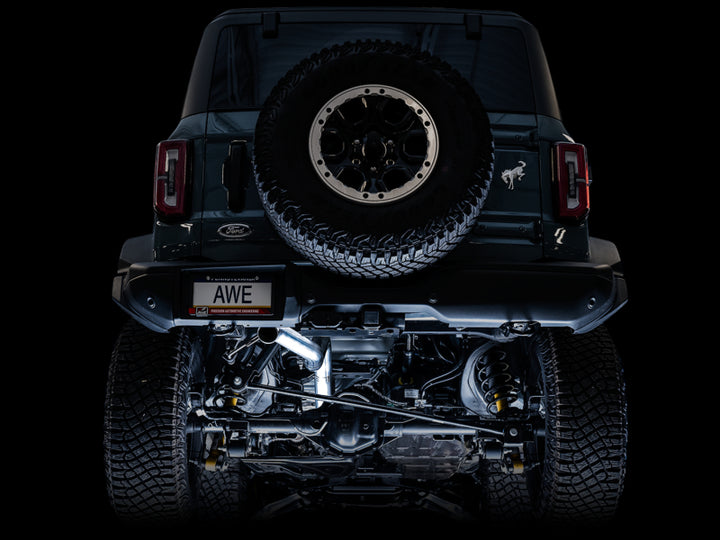 AWE Tuning 2021+ Ford Bronco 0FG Exhaust (No Tips) w/ Bash Guard - Bull Strap