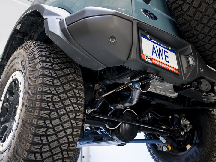AWE Tuning 2021+ Ford Bronco 0FG Exhaust (No Tips) w/ Bash Guard - Bull Strap