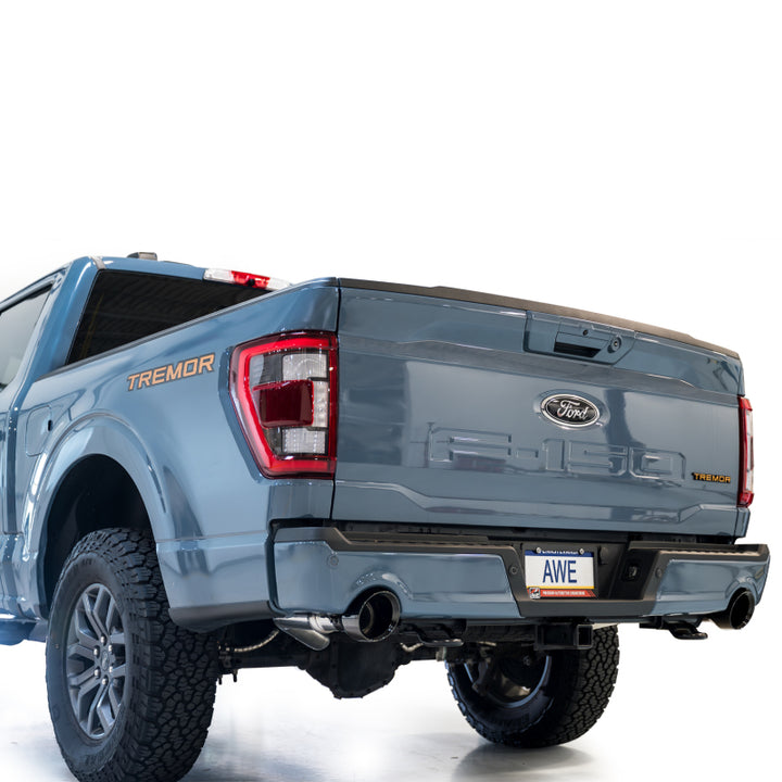 AWE Tuning 2021+ Ford F-150 Tremor (w/ Bumper Cutouts) 0FG Non-Resonated Catback -Diamond Black Tips - Bull Strap