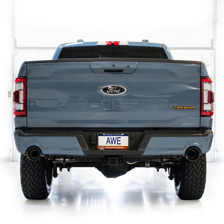 AWE Tuning 2021+ Ford F-150 Tremor (w/ Bumper Cutouts) 0FG Non-Resonated Catback -Diamond Black Tips - Bull Strap
