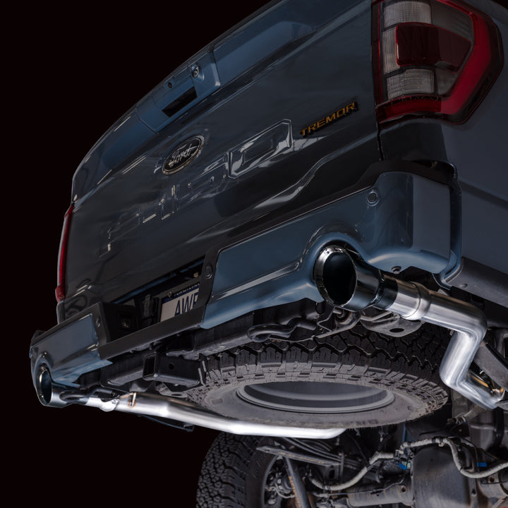 AWE Tuning 2021+ Ford F-150 Tremor (w/ Bumper Cutouts) 0FG Non-Resonated Catback -Diamond Black Tips - Bull Strap