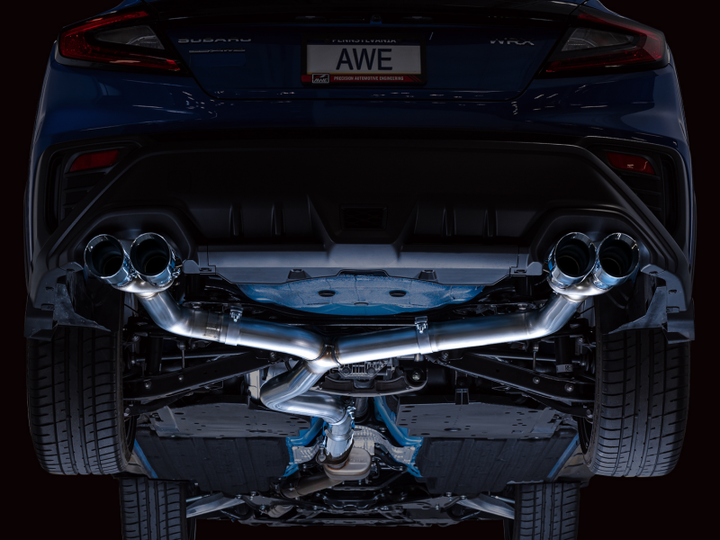 AWE Tuning 2022+ VB Subaru WRX Track Edition Exhaust - Chrome Silver Tips - Bull Strap